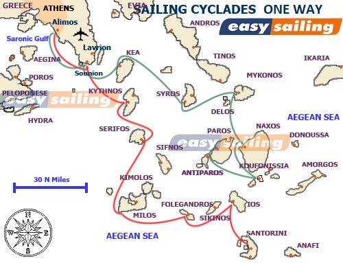 Cyclades Sailing Itinerary 1 Week One Way From Athens Alimos Easy Sailing Greece